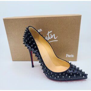 Christian Louboutin Heels "Follies Spike 100" Black Shiny Spike Pumps Size 37